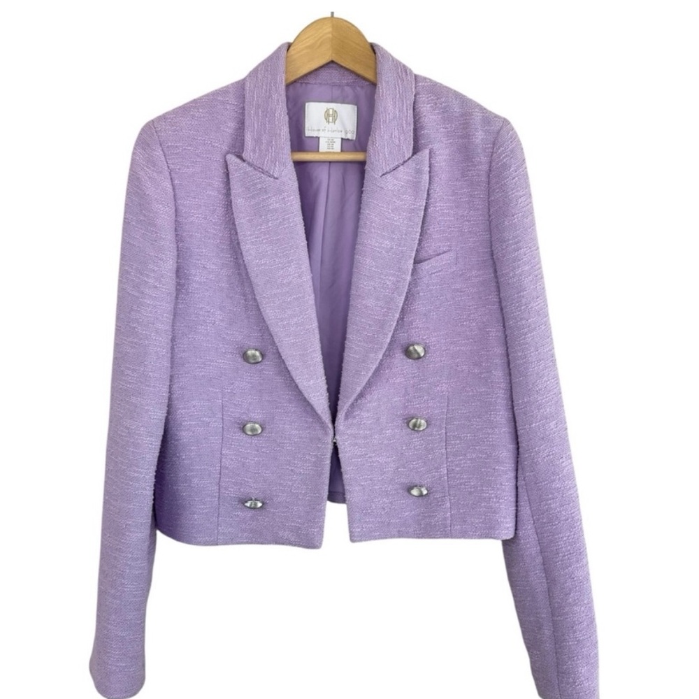 House Of Harlow 1960 Purple Tweed Cropped Blazer Jacket Size Medium